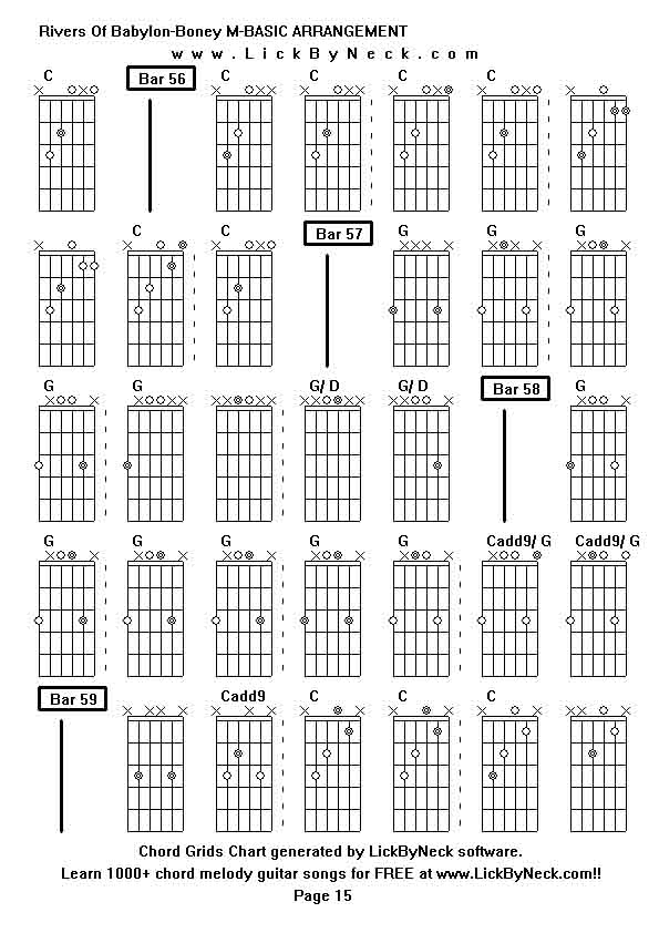 Chord Grids Chart of chord melody fingerstyle guitar song-Rivers Of Babylon-Boney M-BASIC ARRANGEMENT,generated by LickByNeck software.